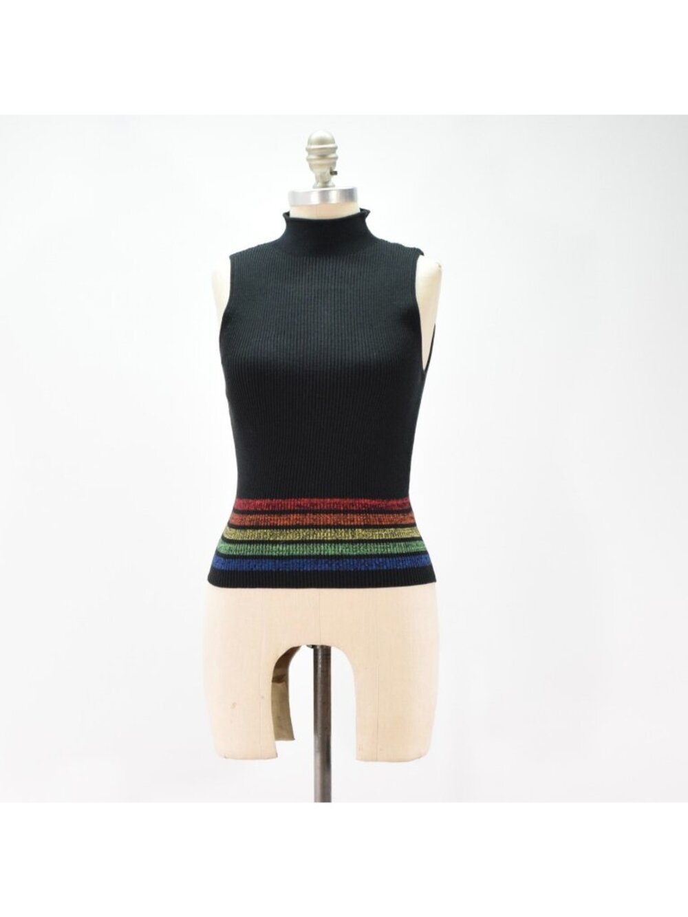 Rag & Bone Ribbed Cotton Knit Rainbow Stripe Sleeveless Sweater